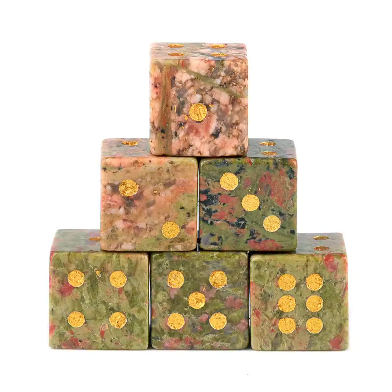 Natural Gemstone Mahjong Dice, Set of 6