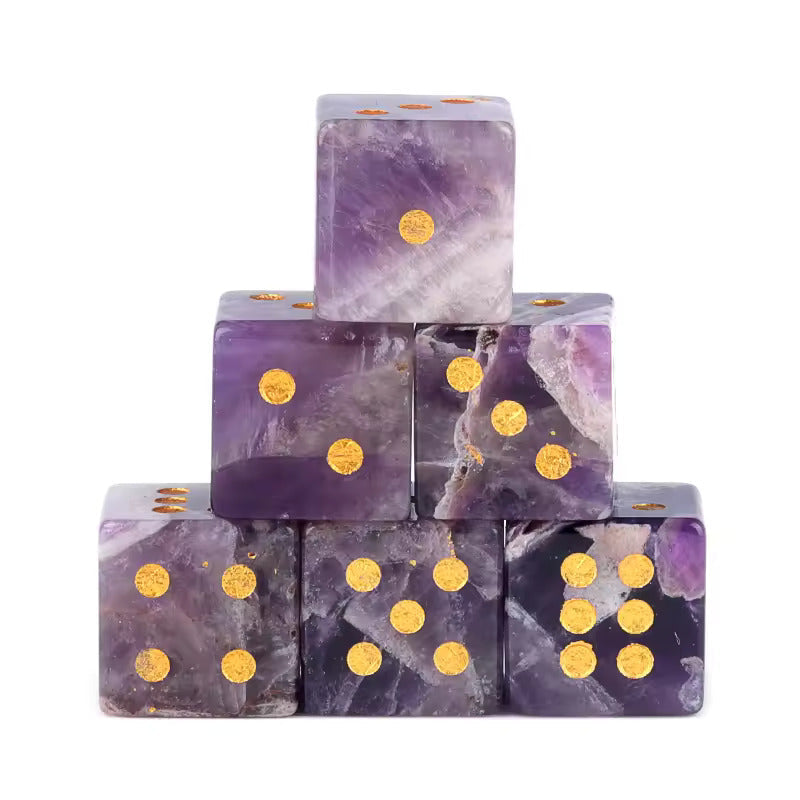 Natural Gemstone Mahjong Dice, Set of 6