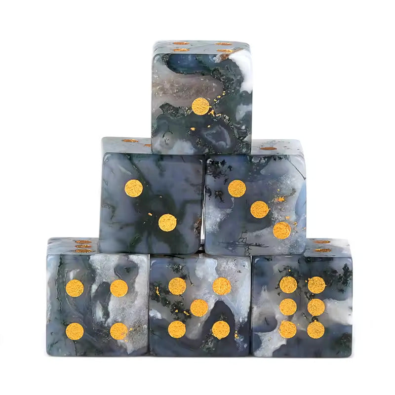 Natural Gemstone Mahjong Dice, Set of 6