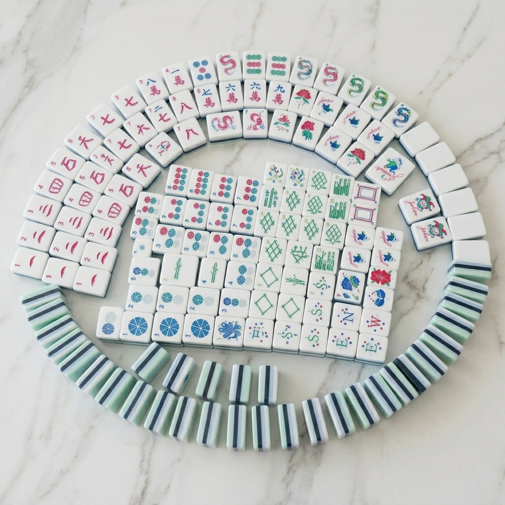 Crystal Cyan Mahjong Set, 160 Tiles