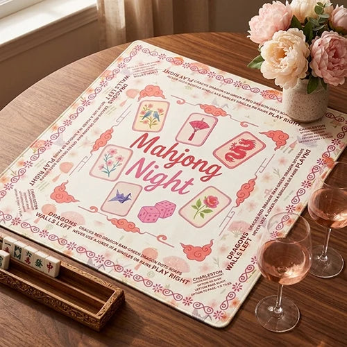 Pink Floral Non-Slip Mahjong Mat