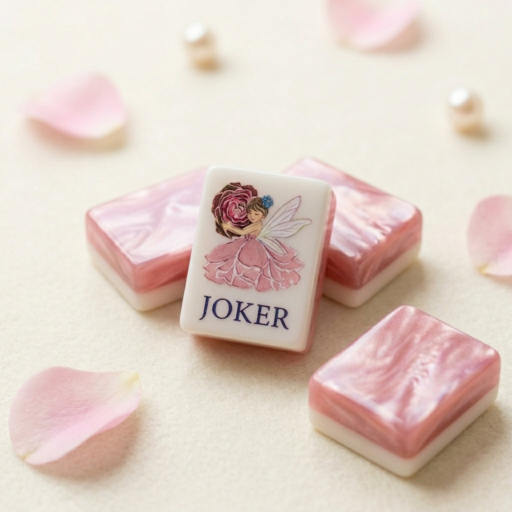 Close-up of weighted four-layer acrylic Mahjong tiles with bright engraving
