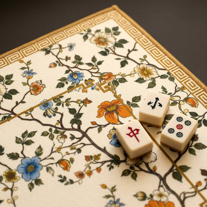 Chinoiserie Blossom Roll-Up Mahjong Mat