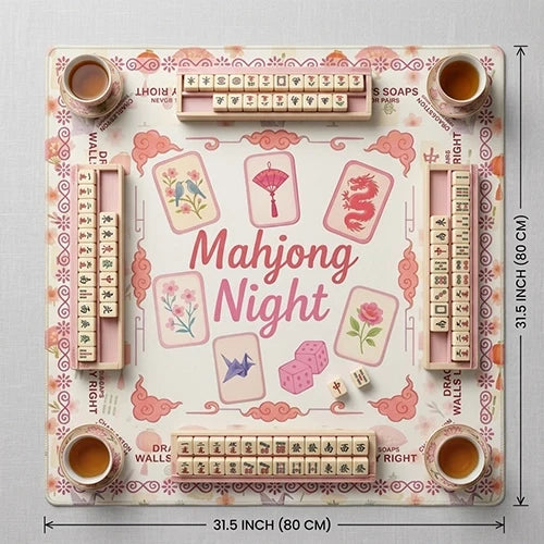 Pink Floral Non-Slip Mahjong Mat