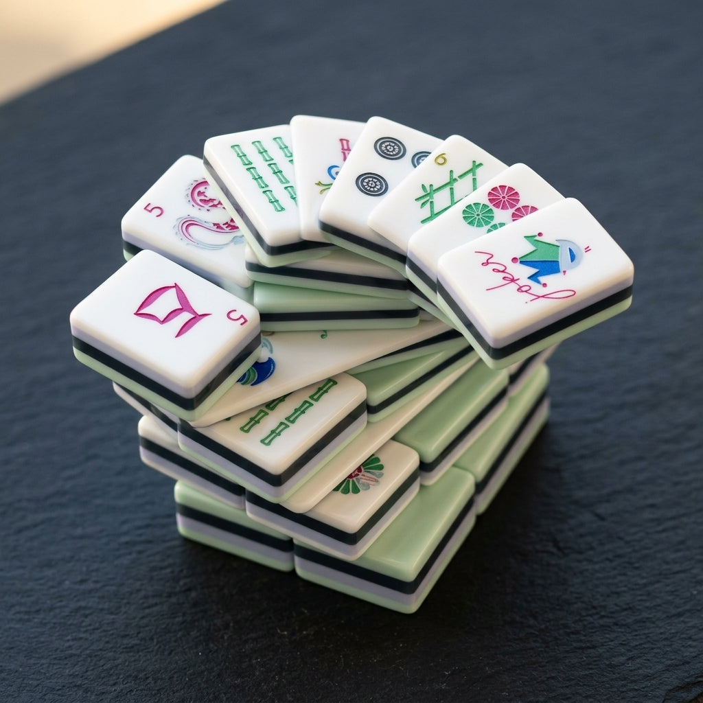 Crystal Cyan Mahjong Set, 160 Tiles