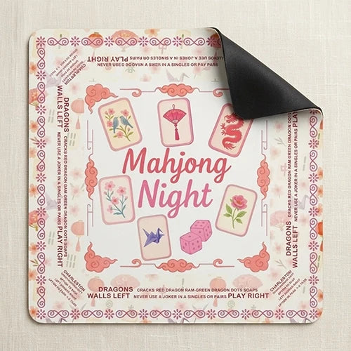 Pink Floral Non-Slip Mahjong Mat