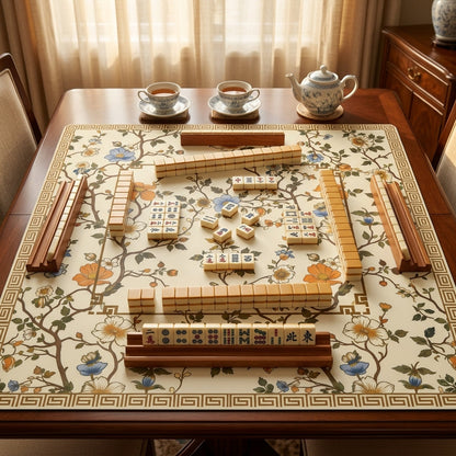 Chinoiserie Blossom Roll-Up Mahjong Mat