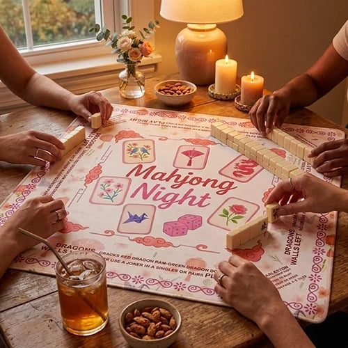 Pink Floral Non-Slip Mahjong Mat