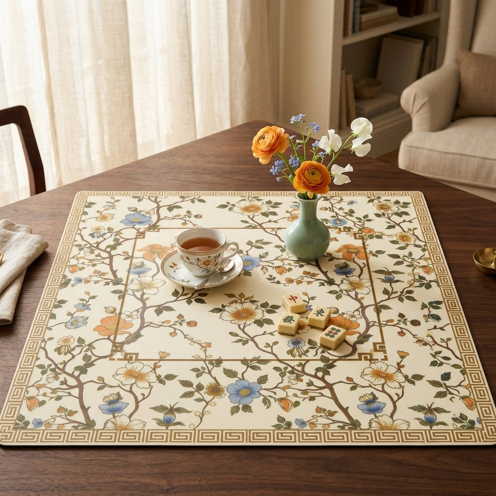 Chinoiserie Blossom Roll-Up Mahjong Mat