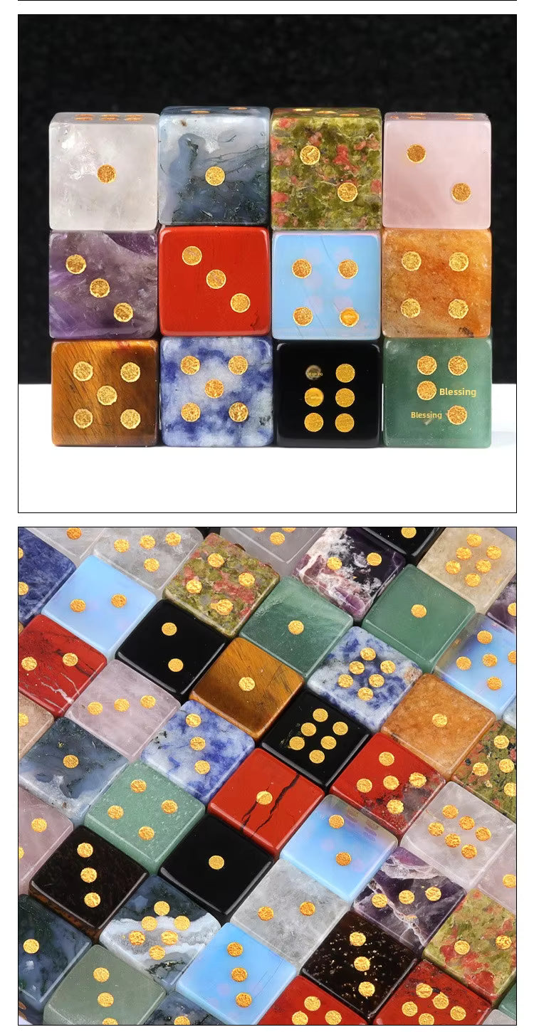 Natural Gemstone Mahjong Dice, Set of 6
