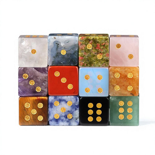 Natural Gemstone Mahjong Dice, Set of 6