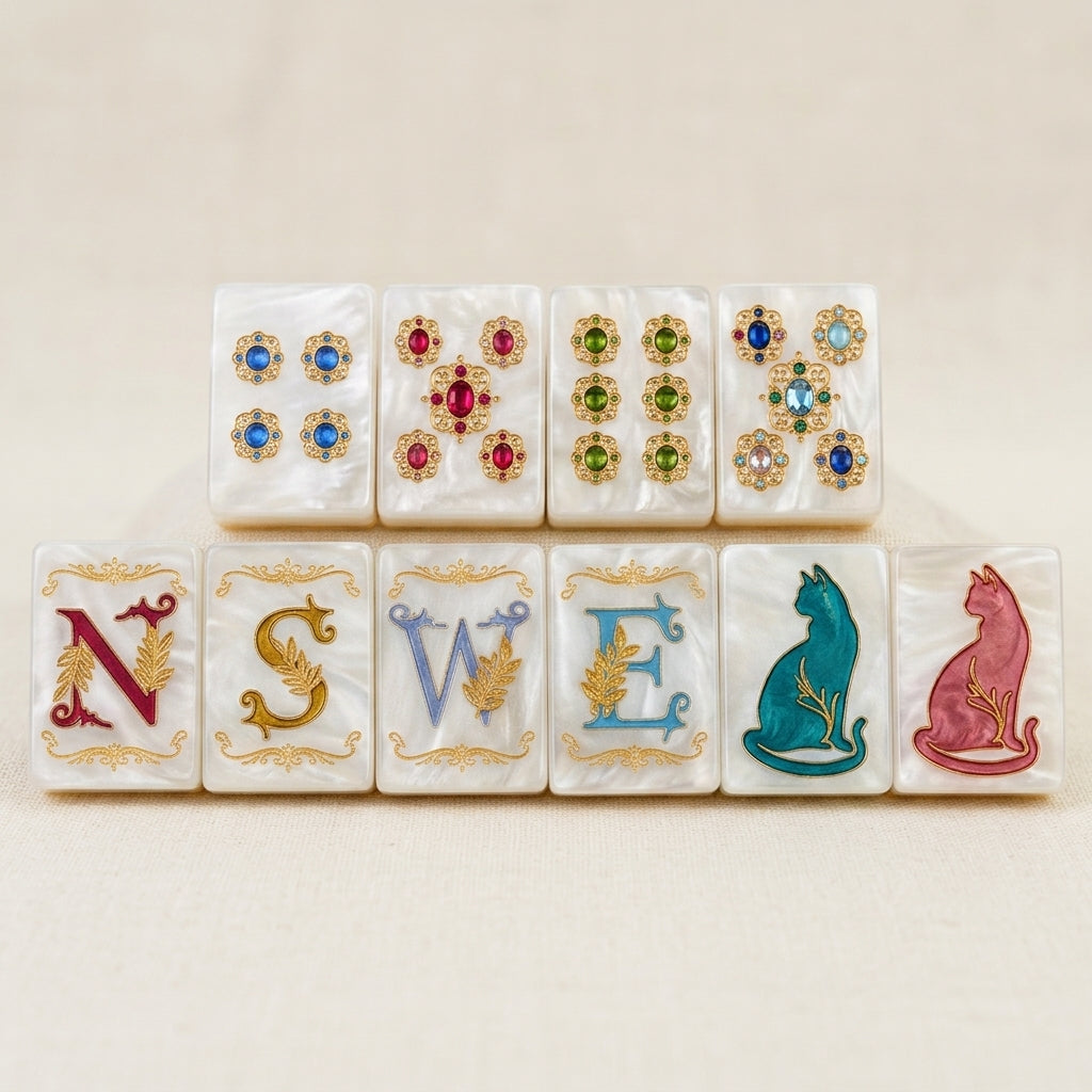 Pearl Cat Mahjong Set, 160 Tiles