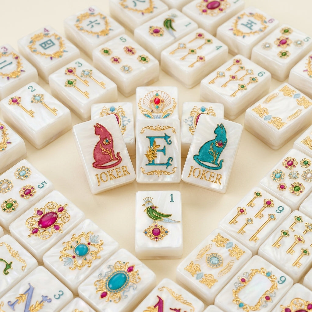 Pearl Cat Mahjong Set, 160 Tiles