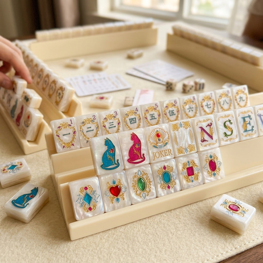 Pearl Cat Mahjong Set, 160 Tiles