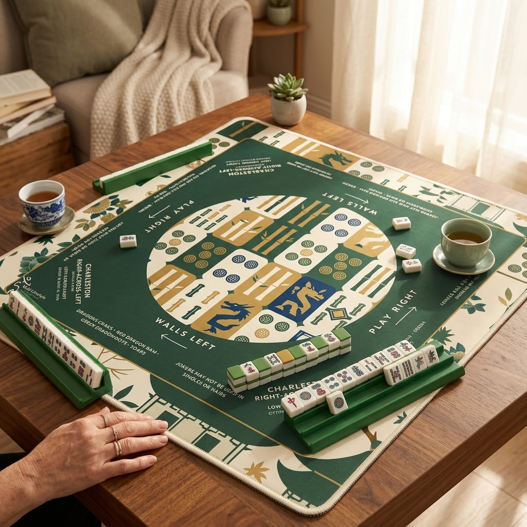 Emerald Botanical Non-Slip Mahjong Mat