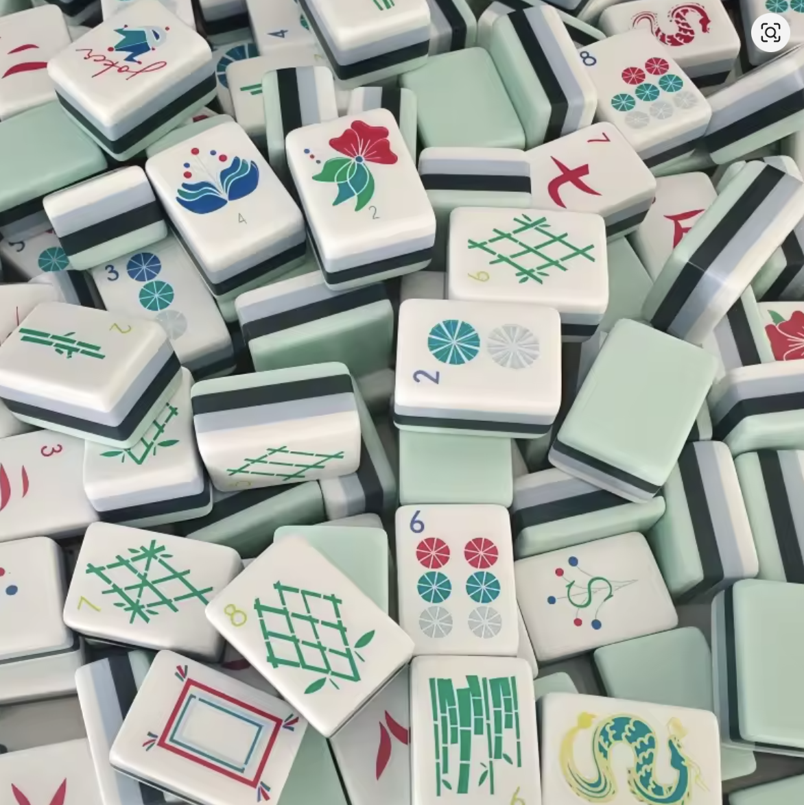 Crystal Cyan Mahjong Set, 160 Tiles