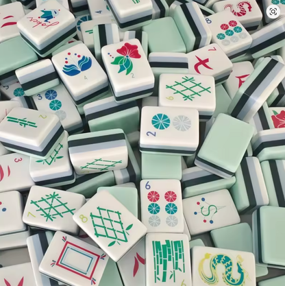 Crystal Cyan Mahjong Set, 160 Tiles