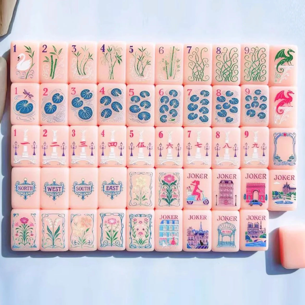 Pastel Floral Mahjong Set, 160 Tiles