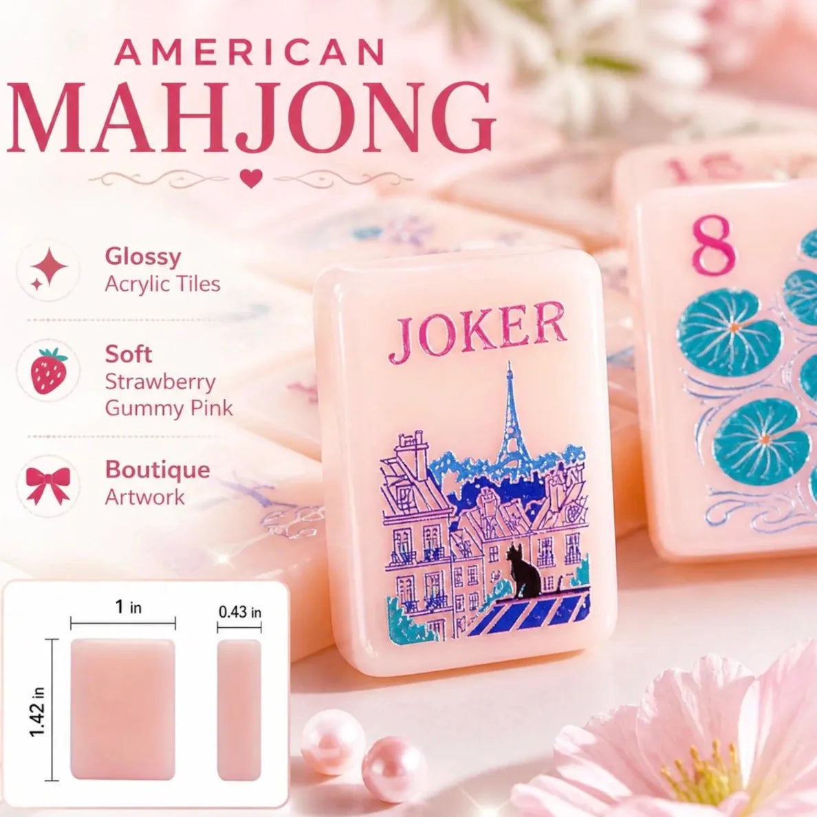 Pastel Floral Mahjong Set, 160 Tiles