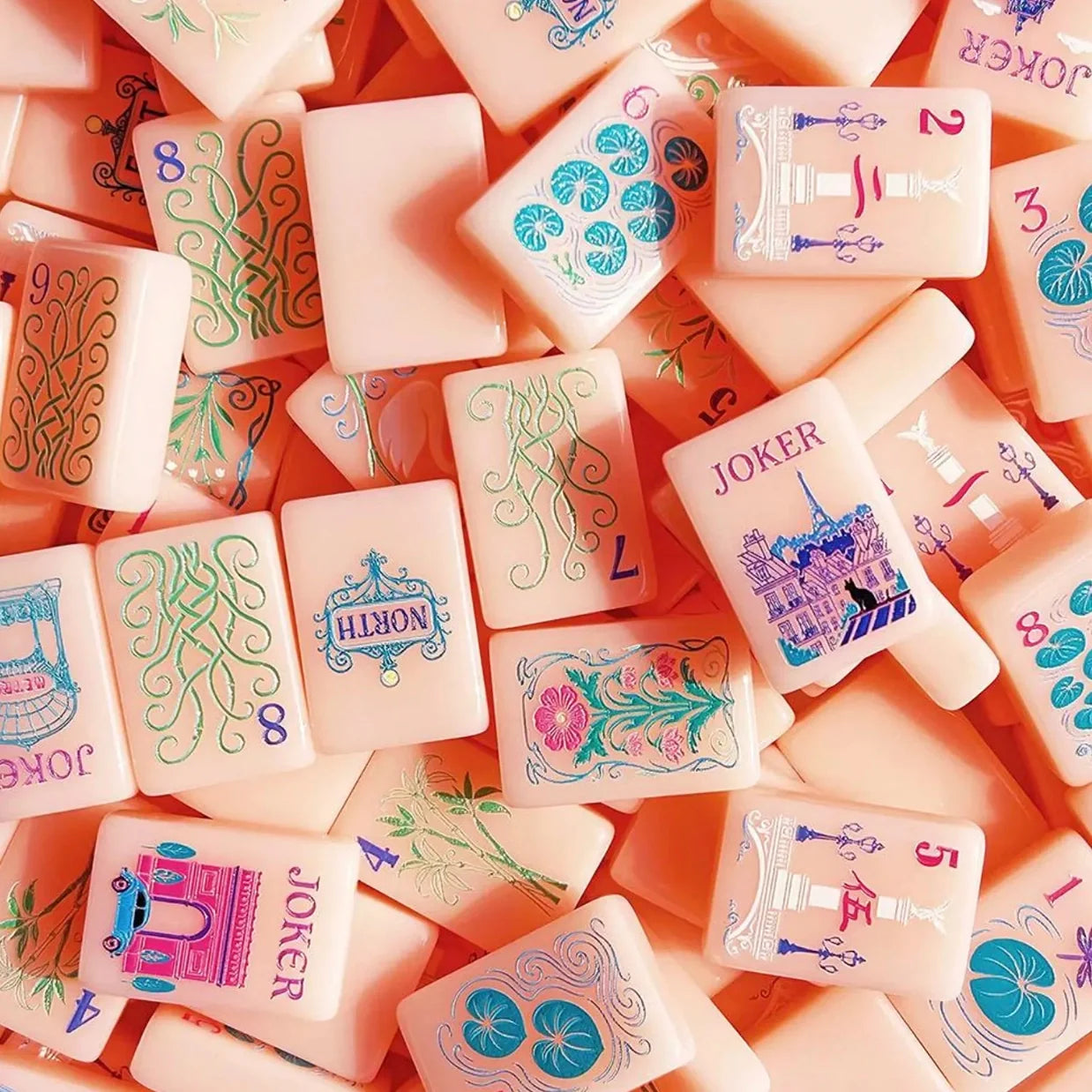 Pastel Floral Mahjong Set, 160 Tiles