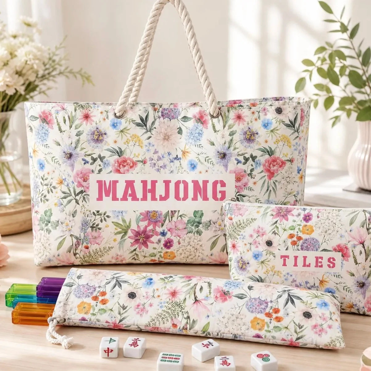 Floral Mahjong Travel Bag Set